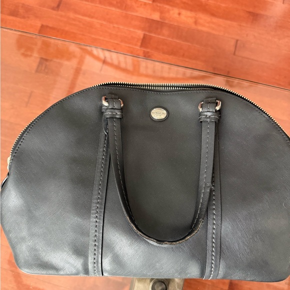 Coach Peyton Saffiano Black Leather Domed Satchel - Picture 2 of 10